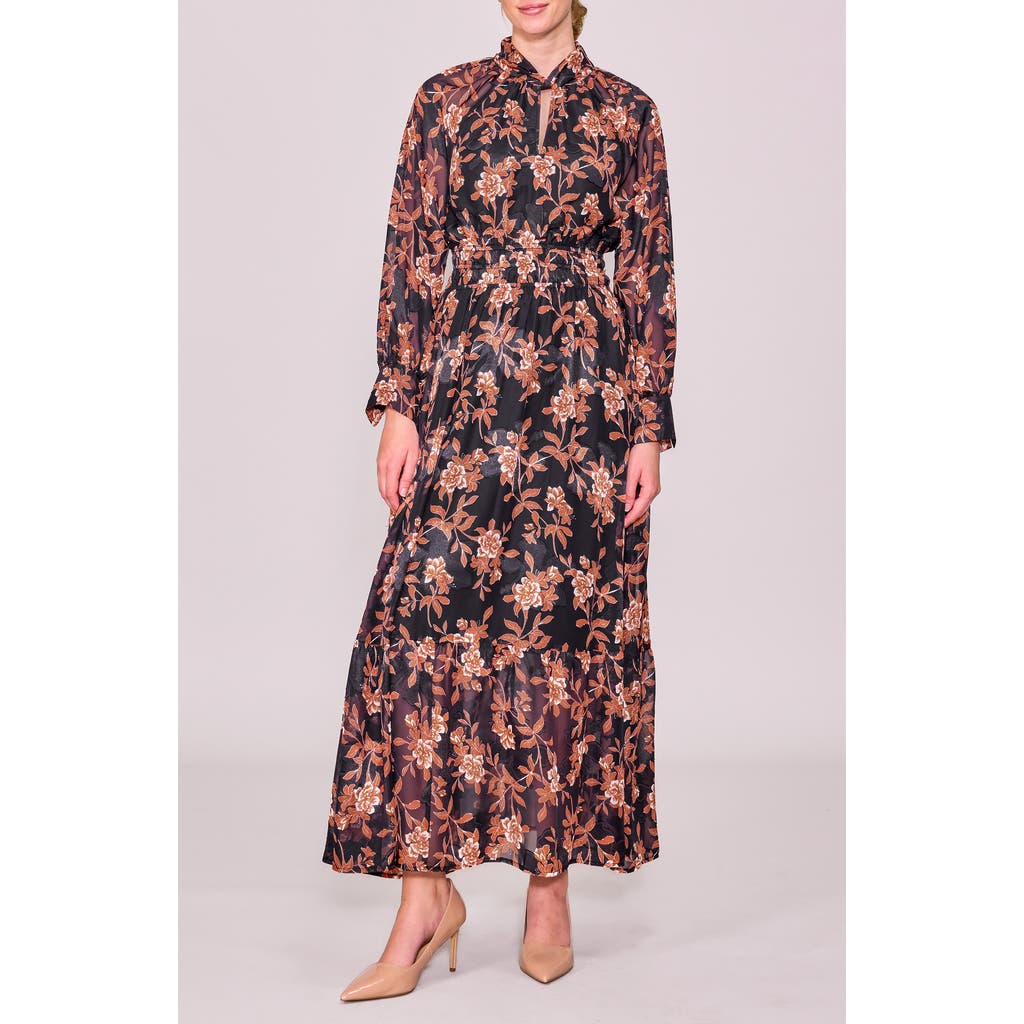 Melloday Twist Neck Long Sleeve Maxi Dress In Multi