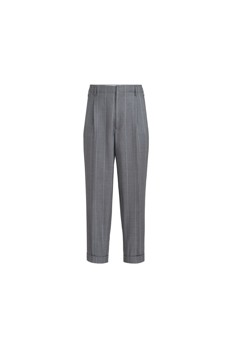 Virgin wool chalk stripe trousers with double pleats, Alternate, color, Medium Grey