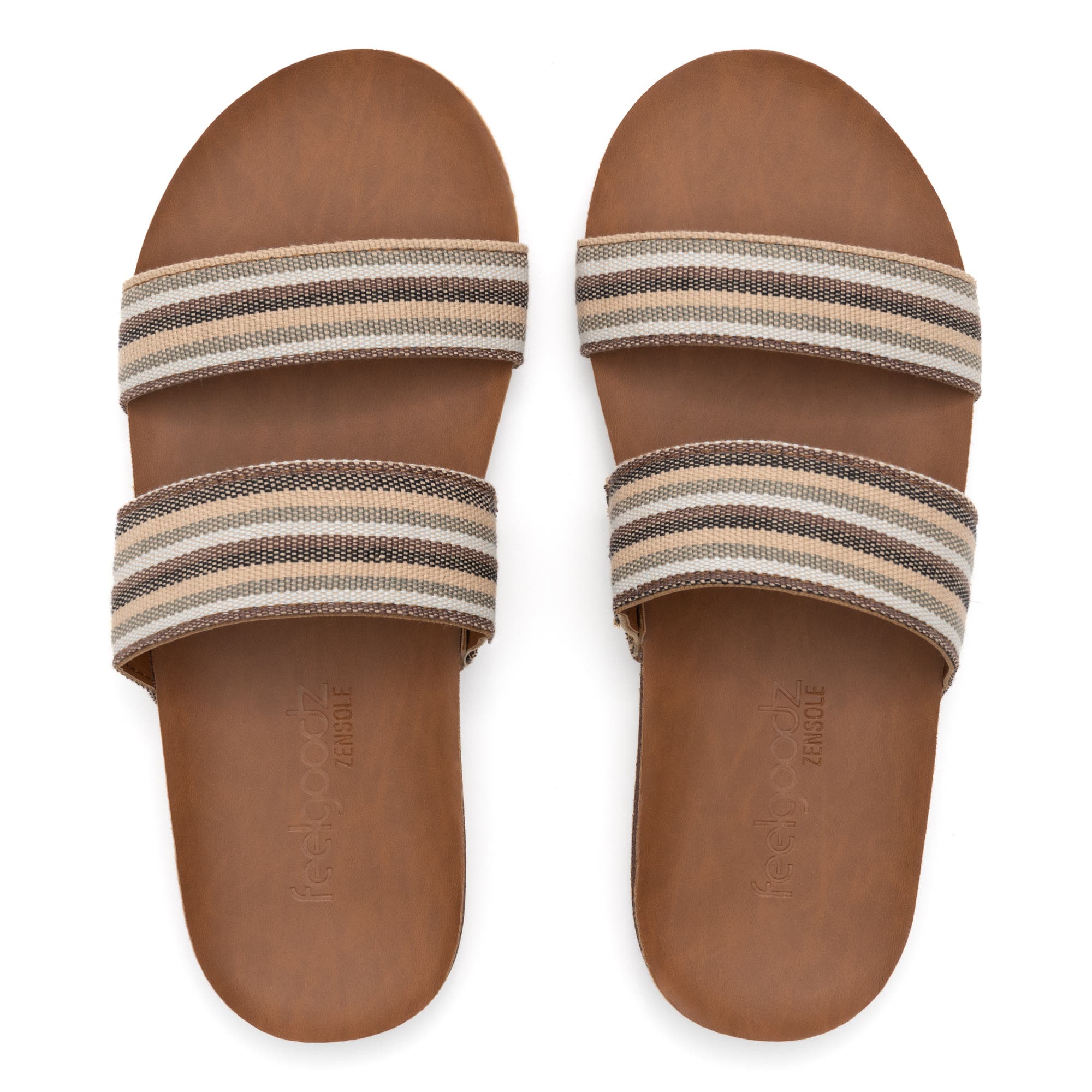 Womens Zensole Vistas Faux Leather Double Strap Slide Sandals, Alternate, color, Sienna