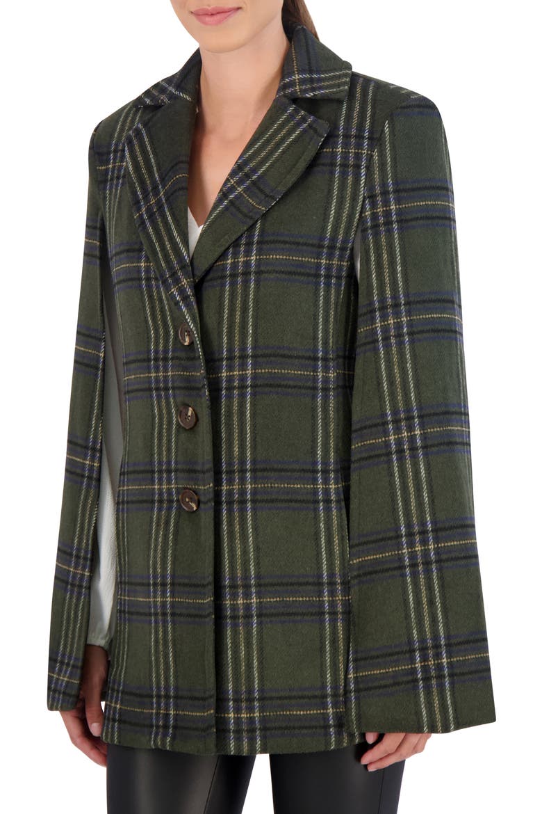 Plaid Cape Jacket, Alternate, color, OLIVE/ CAMEL