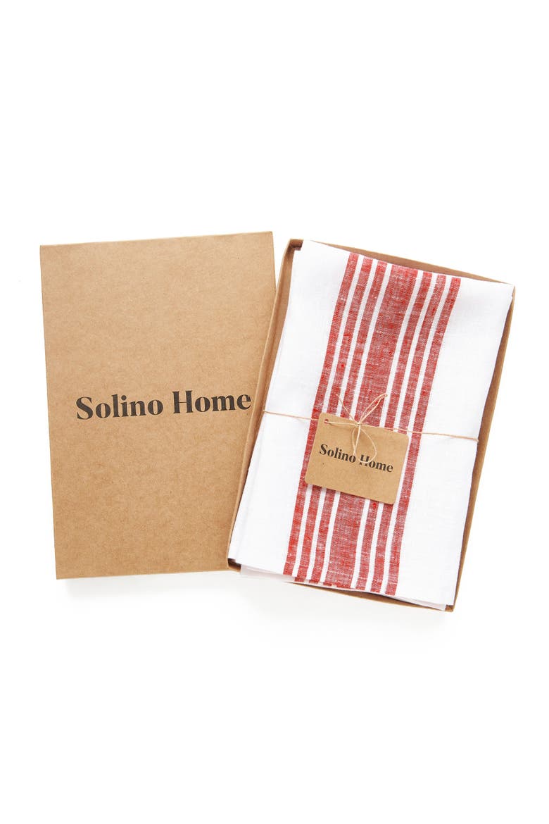 Linen Dinner Napkins Set of 4, 20 x 20" - Farmhouse, Alternate, color, Red and White