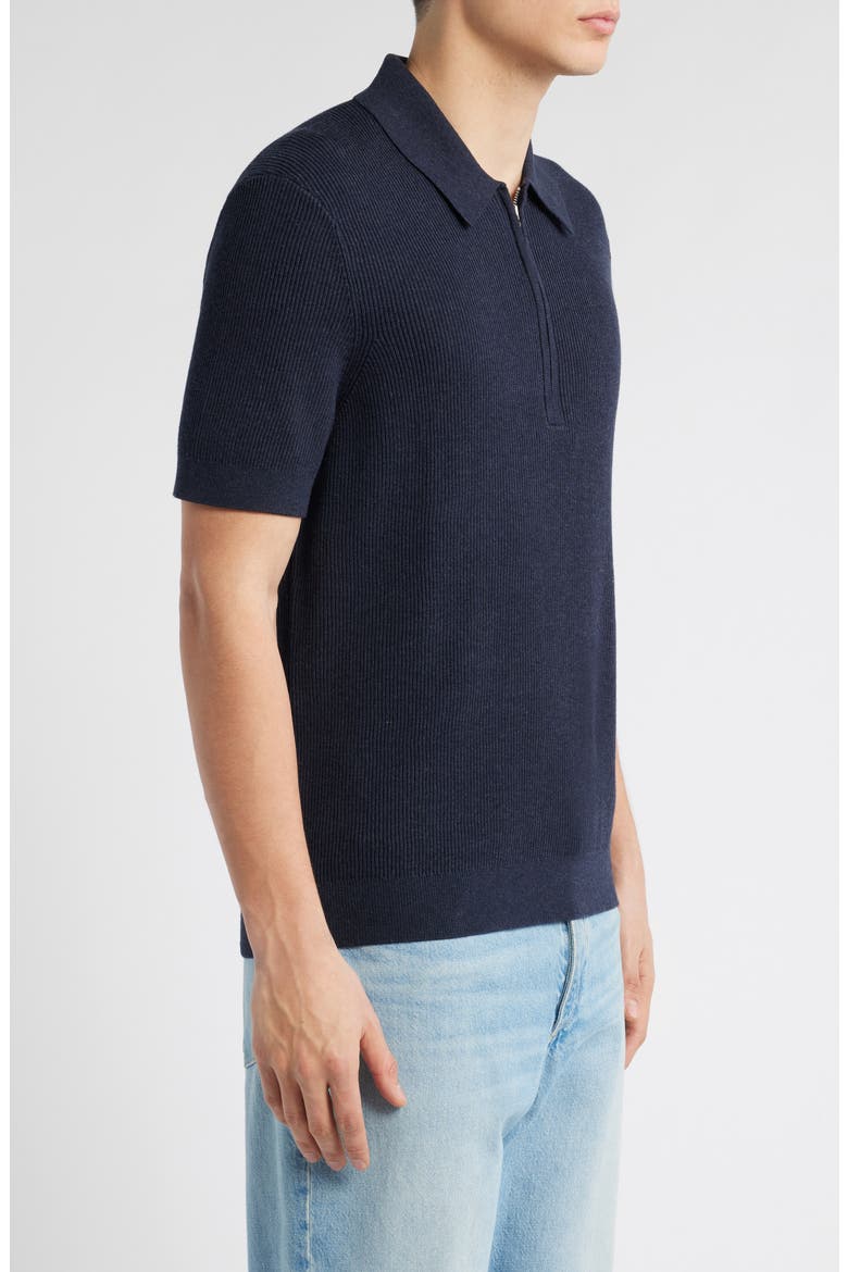 Hansie 6600 Organic Cotton Quarter Zip Sweater Polo, Alternate, color, NAVY MELANGE