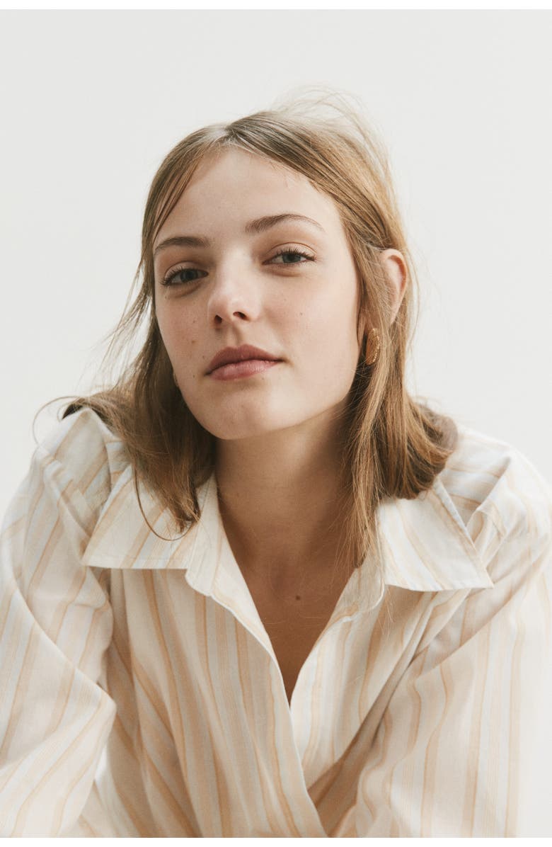 H&M Cotton Wrap Shirt, Alternate, color, Cream/Striped