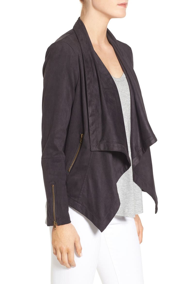 'Mackenzie' Faux Suede Drape Front Jacket, Alternate, color, CHARCOAL