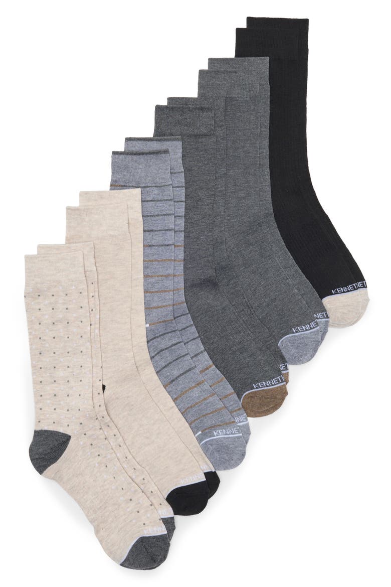 Dot & Stripe 6-Pack Crew Socks, Main, color, PEYOTE HEATHER