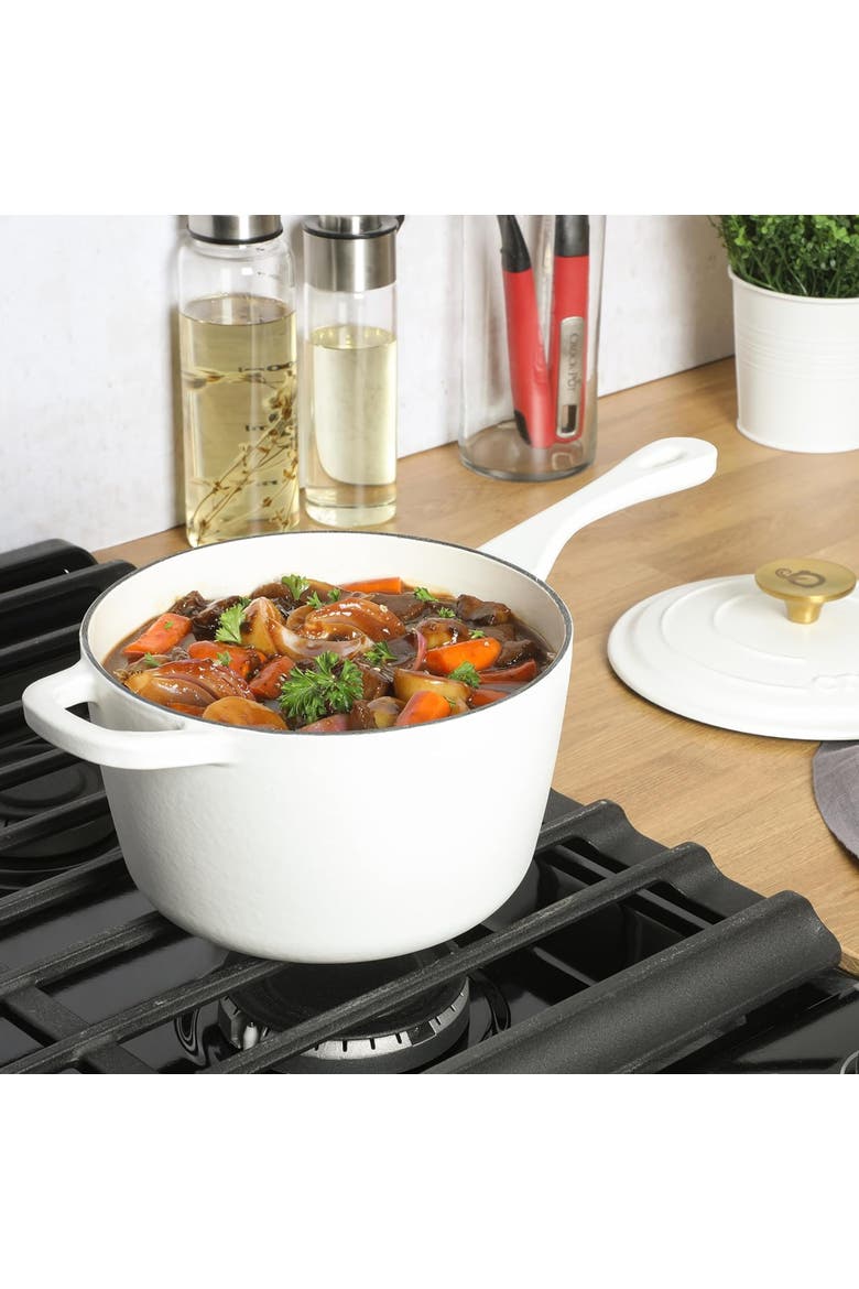 3 Quart Enameled Cast Iron Saucepan with Lid, Alternate, color, White