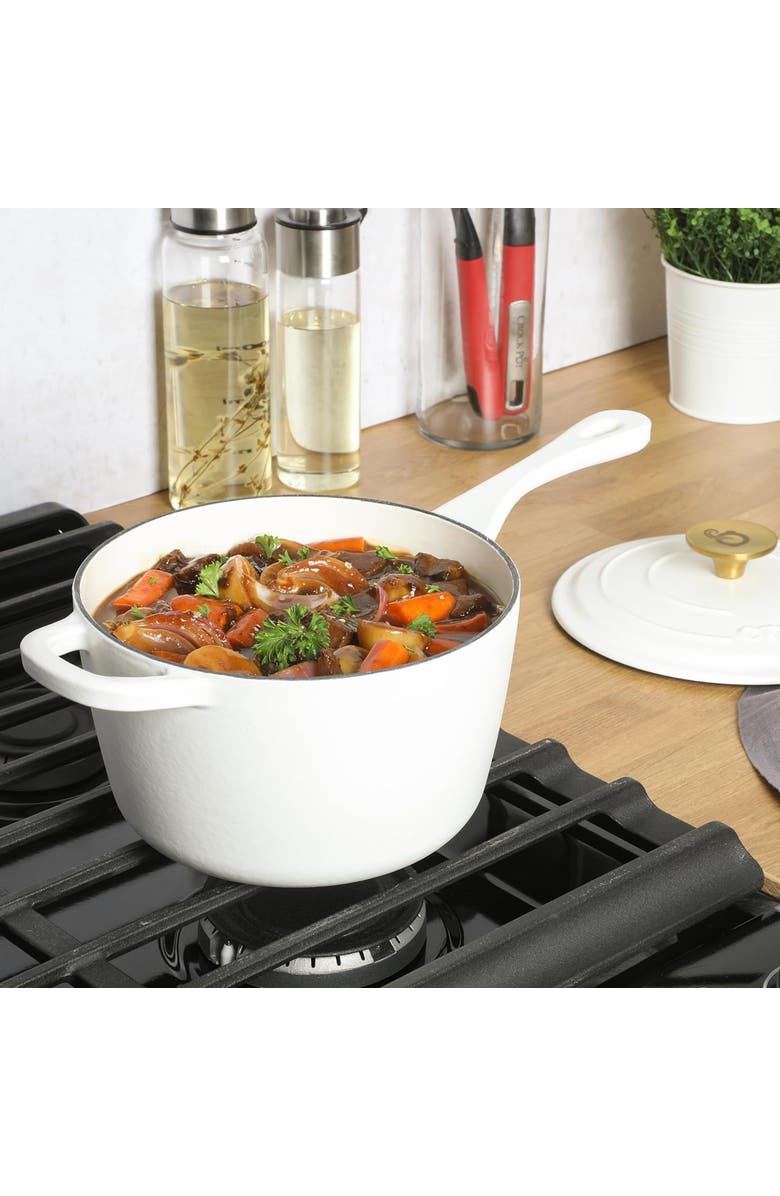 Crock-pot 3 Quart Enameled Cast Iron Saucepan with Lid, Alternate, color, White