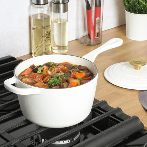 Crock-pot 3 Quart Enameled Cast Iron Saucepan With Lid In White