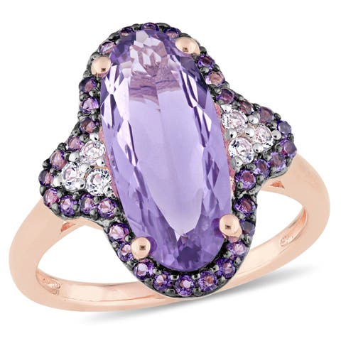 Amethyst & White Topaz Halo Ring
