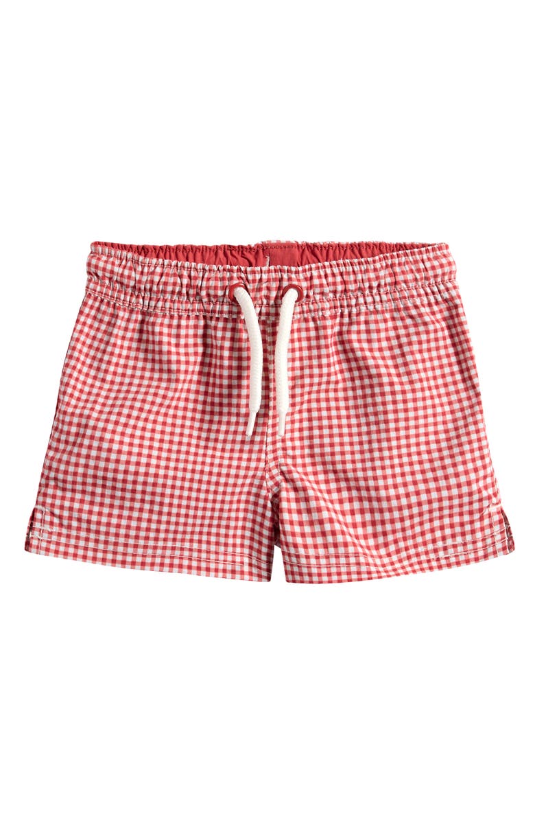 Little Planet Gingham Print Swim Trunks, Main, color, Red Gingham