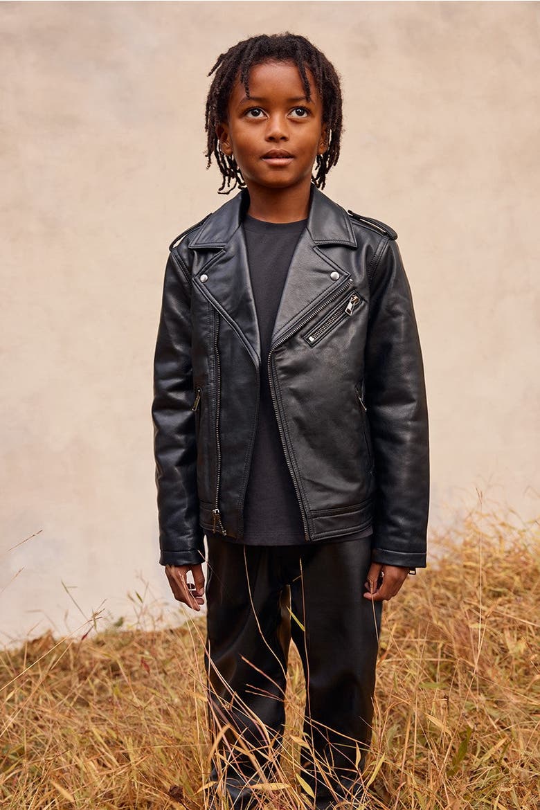 Black Faux Leather Moto Jacket Kids, Alternate, color, Black