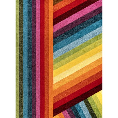 Retro Rainbow Contemporary Area Rug