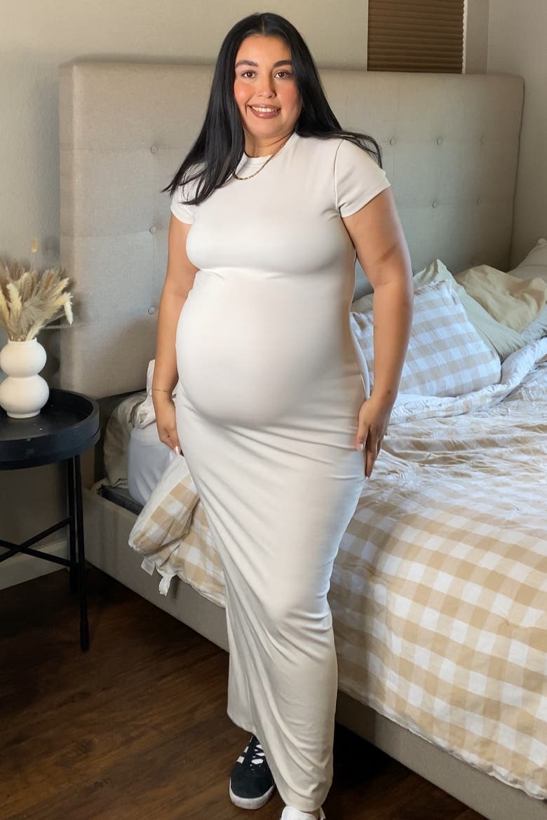 Fitted Short Sleeve Maxi Dress, Alternate, color, Cream