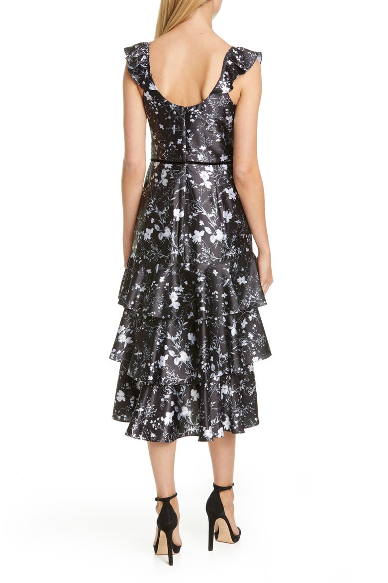 Ruffle Charmeuse Cocktail Dress, Alternate, color, BLACK