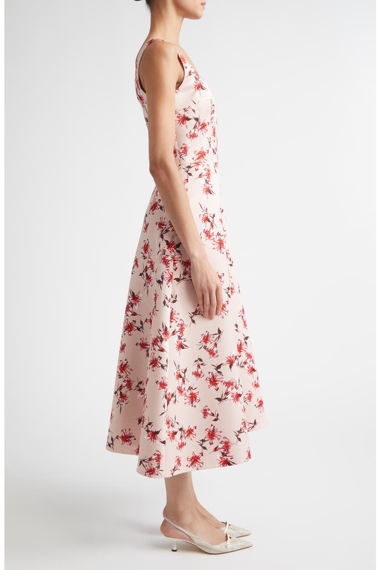 Shiloh Floral Faille Midi Dress, Alternate, color, SUMMER LILLIES RED ON PINK