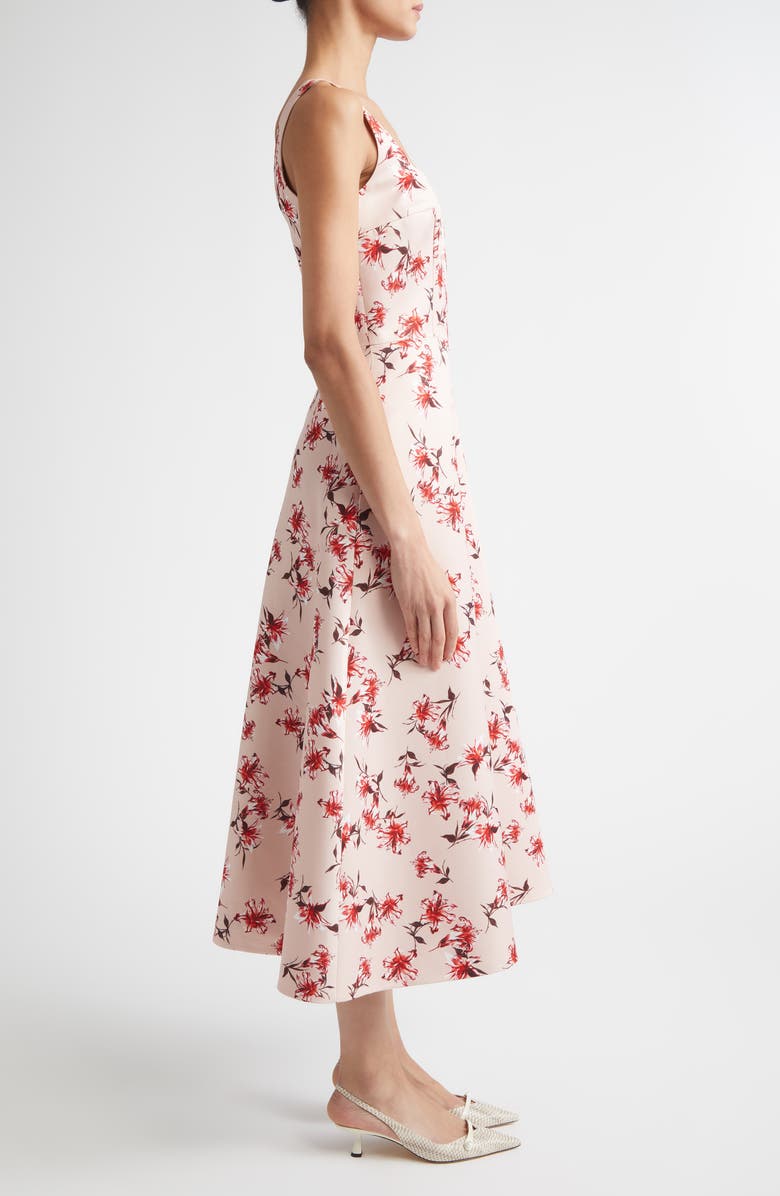 Emilia Wickstead Shiloh Floral Faille Midi Dress, Alternate, color, Summer Lillies Red On Pink