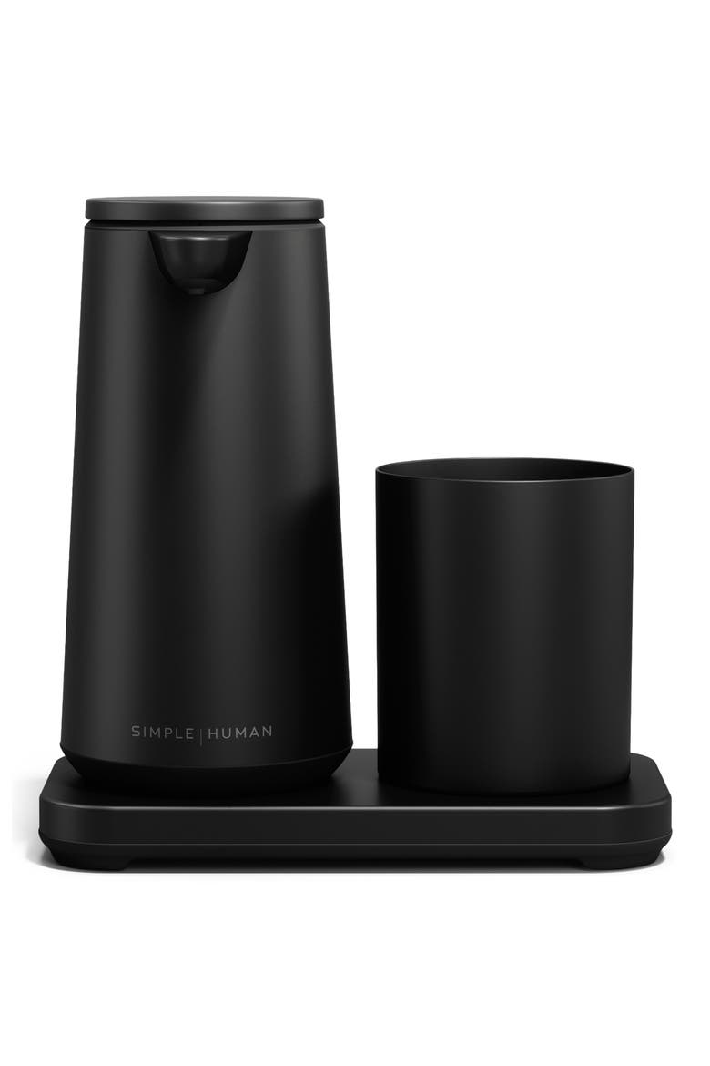 Rechargeable Sensor Pump Foam Soap Dispenser with Caddy Cup, Main, color, BLACK