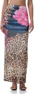 AFRM Bevin Printed Ruched Mesh Maxi Skirt