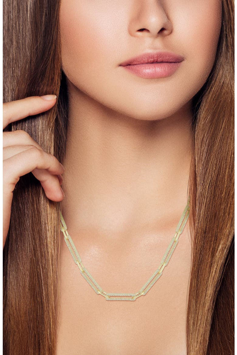 Pavé Cubic Zirconia Paper Clip Chain Necklace, Alternate, color, GOLD