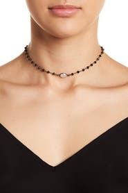 Adornia Sterling Silver Moonstone & Black Spinel Beaded Choker Necklace