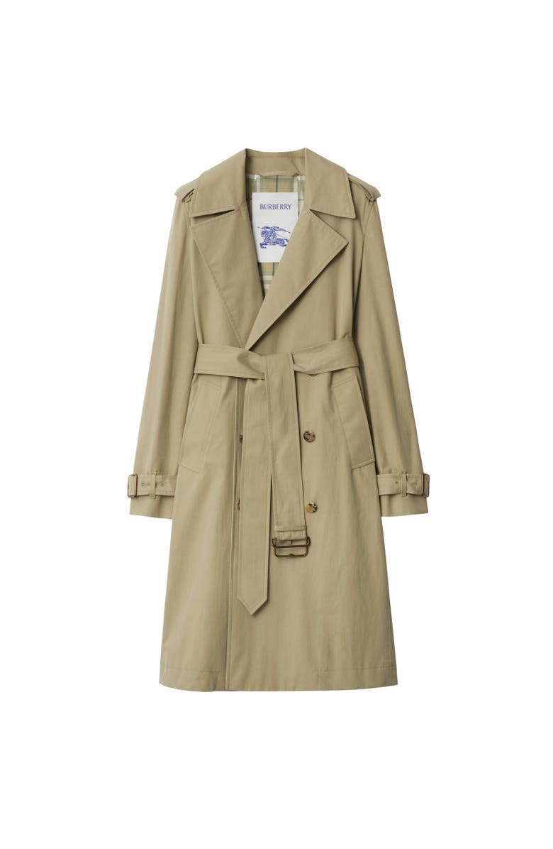 Burberry Long Gabardine Trench Coat, Alternate, color, Skylark