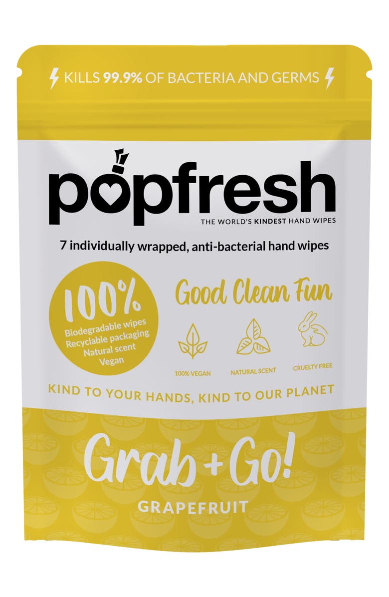 POPFRESH Grab & Go Good Clean Fun Antibacterial Hand Wipes, Main, color, Grapefruit