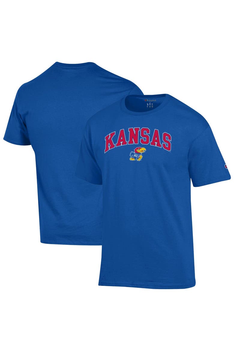 Men's Champion  Royal Kansas Jayhawks Arch Over Logo T-Shirt, Main, color, Royal