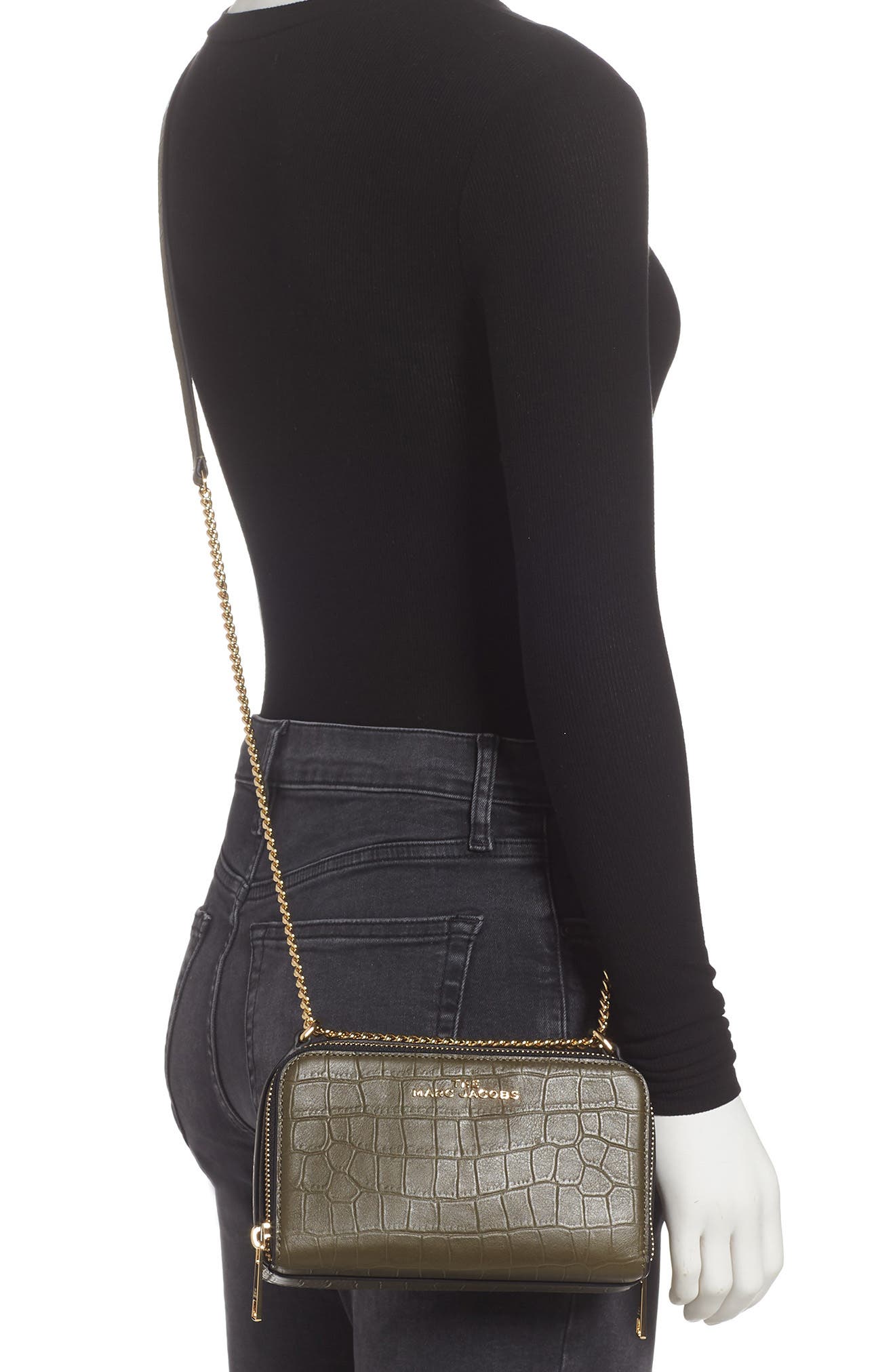 The Marc Jacobs The Croc Embossed Leather Crossbody Bag, Alternate, color, SPANISH MOSS