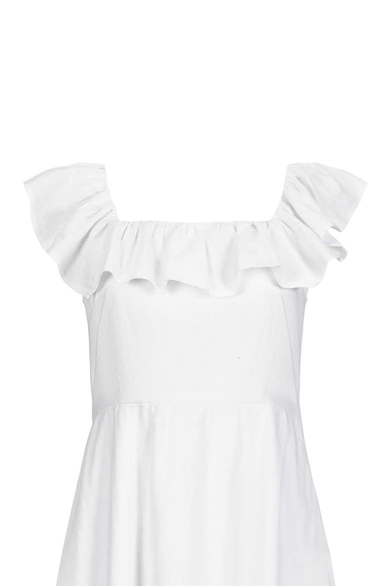 Women's Linen Ruffle Collar Dress, Alternate, color, White Ruffle Collar