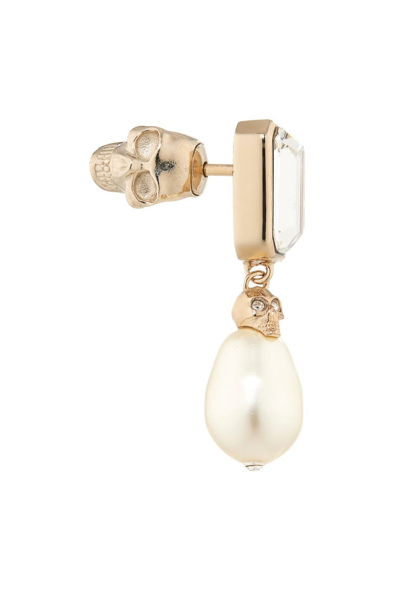 Crystal & Faux Pearl Skull Drop Earrings, Alternate, color, GOLD/PEARL