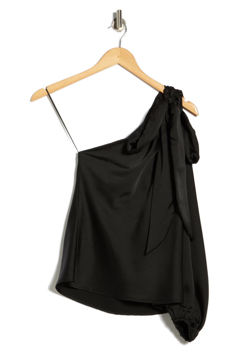 One-Shoulder Tie Top, Alternate, color, BLACK