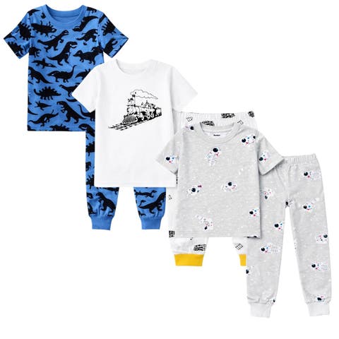 Kids 3 Pack Pajamas Toddlers and Boys Snug Fitted Short Sleeve Sleepwear Sets