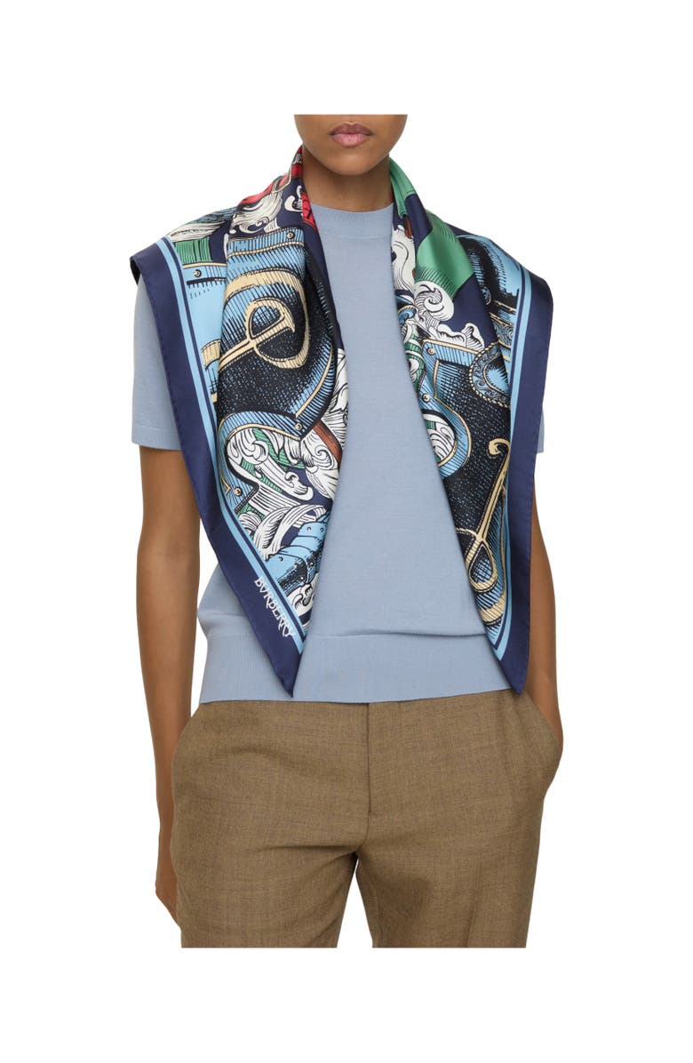 Burberry Etched Knight Silk Scarf, Alternate, color, Night Black