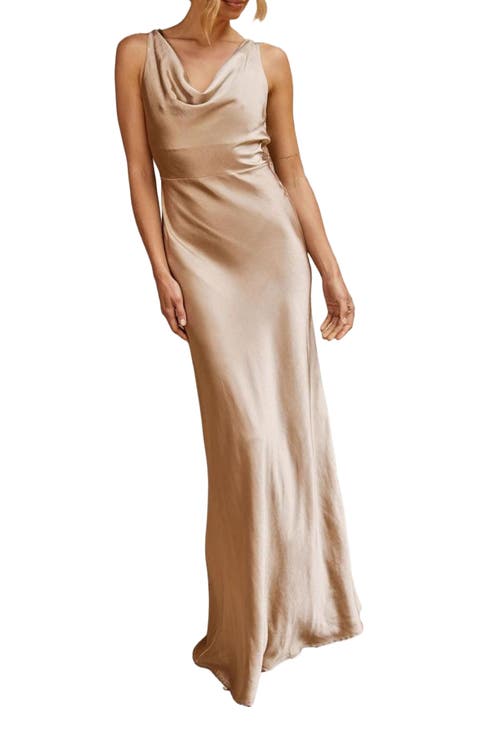 Cowl Front Satin Bridesmaid Dress