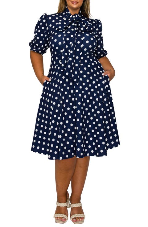 Breken Tie Neck Flare Dress (Plus)