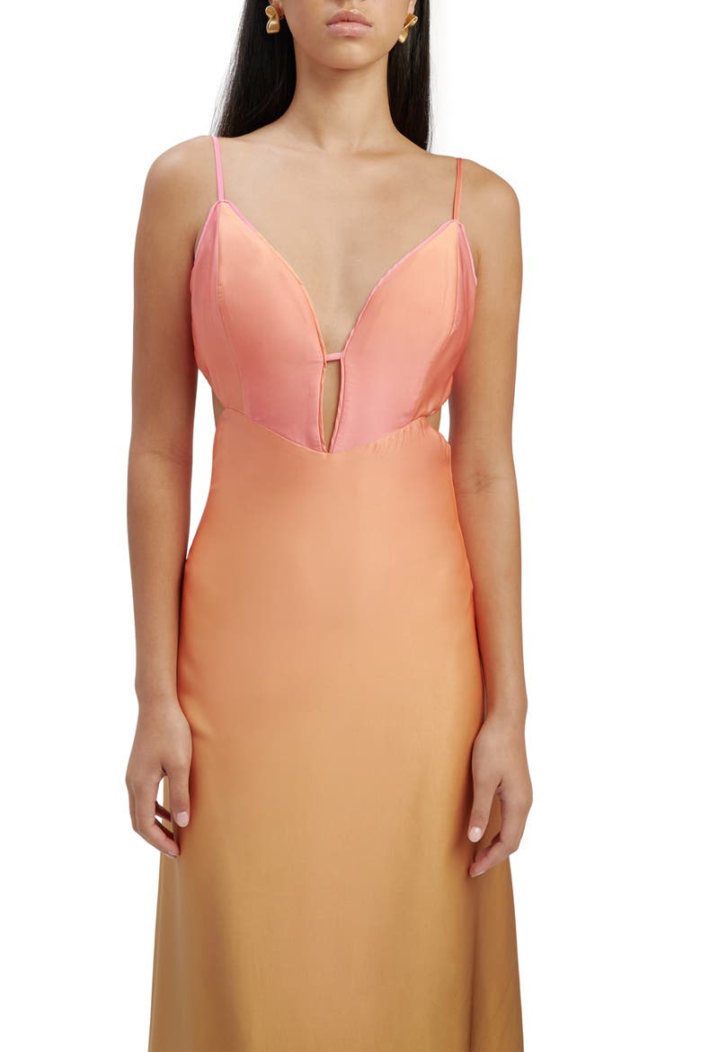 Karlotta Ombré Cutout Satin Maxi Slipdress, Alternate, color, PINK OMBRE
