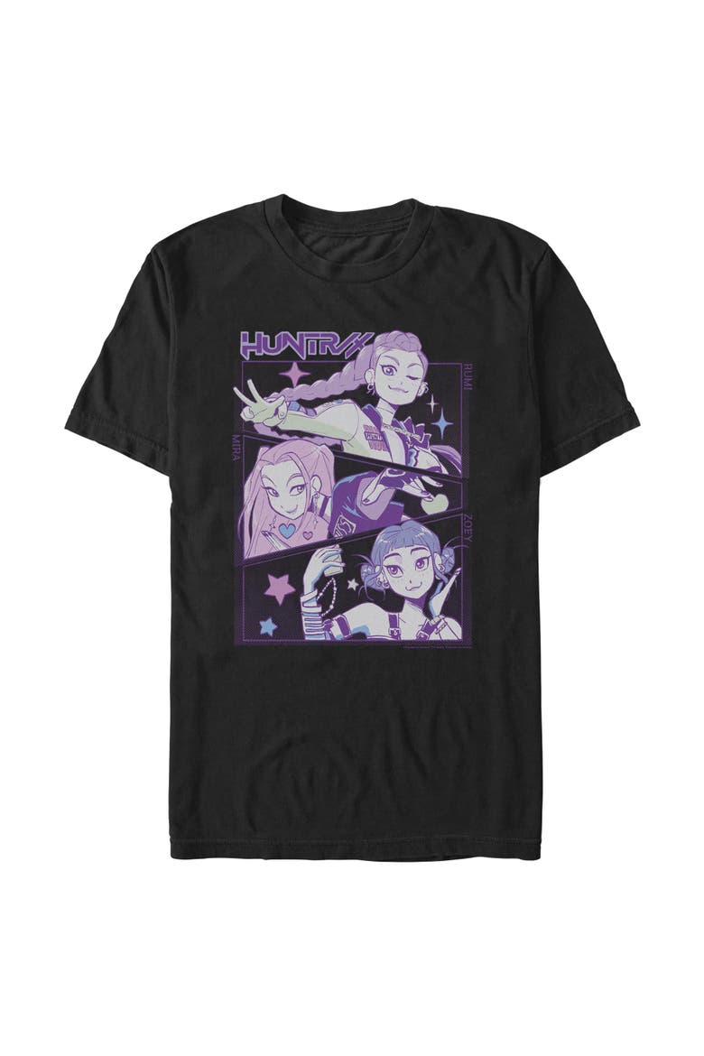 Mens KPop Demon Hunters Huntrix Group Panels T Shirt, Main, color, Black