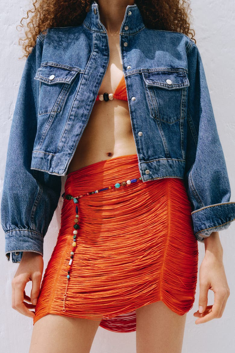 Fringed Mini Skirt, Main, color, Bright orange