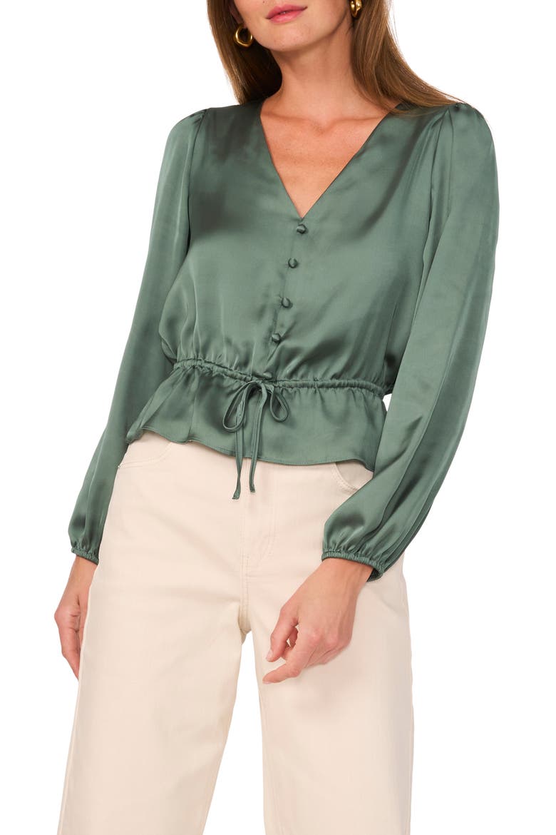Satin Peplum Top, Main, color, DARK FOREST