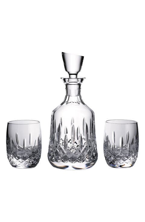 Lismore Lead Crystal Decanter & Double Old Fashioned Glasses 3-Piece Set