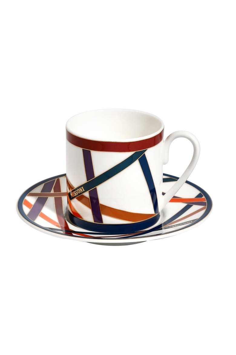 Coffee Cup & Saucer NASTRI Set of 2 in Luxury Box Multicolor diam. 2.3", H 2.5", Cap. 4 oz, Saucer diam. 4.75", Alternate, color, Multicolor