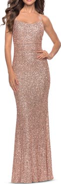 La Femme Chic Soft Sequin Stretch Dress with Open Back