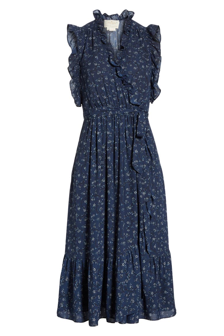 kate spade new york wild roses ruffled wrap dress, Alternate, color, ADRIATIC BLUE