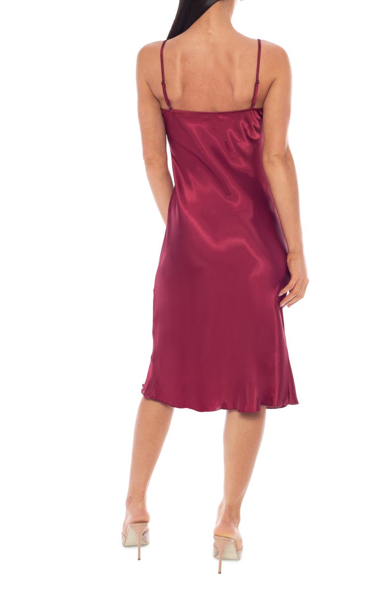 bebe Cowl Neck Satin Midi Slipdress, Alternate, color, Wine