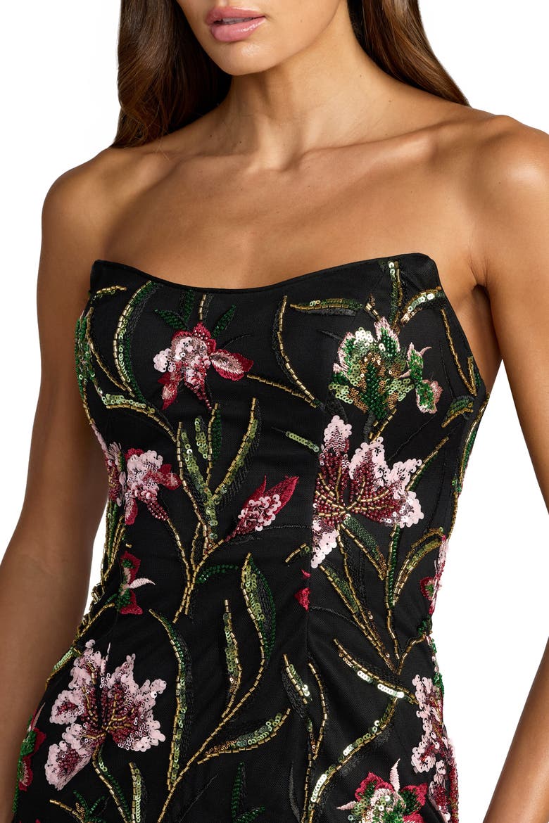 Strapless Floral Embroidered Column Dress, Alternate, color, Black Multi