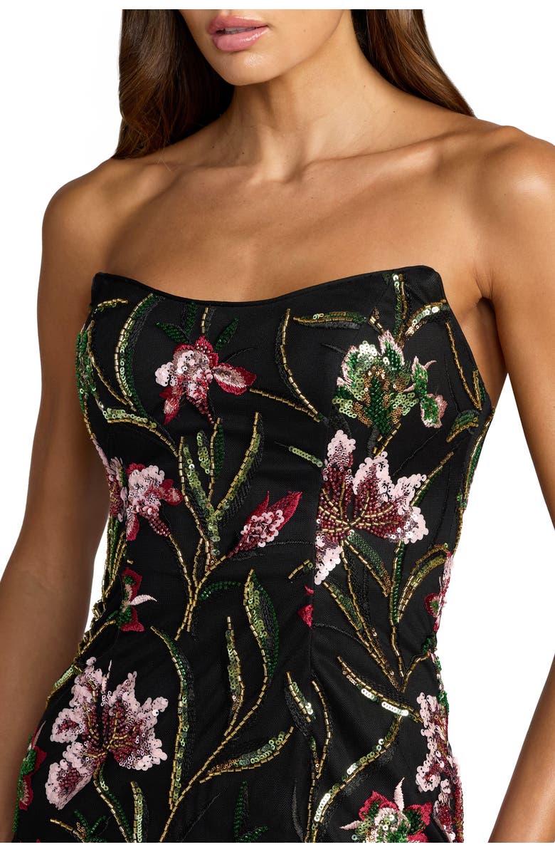 Mac Duggal Strapless Floral Embroidered Column Dress, Alternate, color, Black Multi