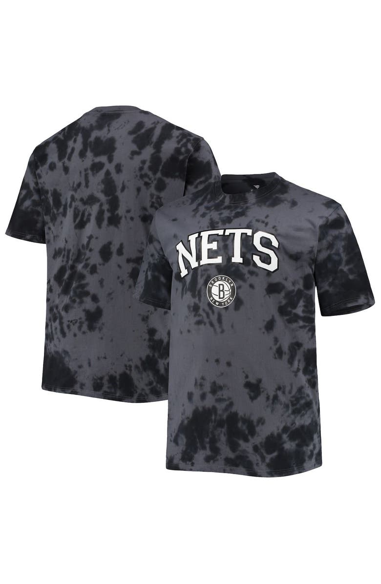 PROFILE Men's Black Brooklyn Nets Big & Tall Marble Dye Tonal Performance T-Shirt, Main, color, Black