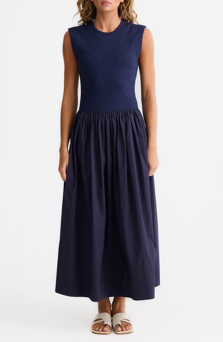 Brave+True Daphne Sleeveless Mixed Media Dress, Main, color, Navy