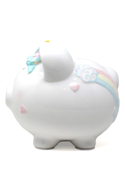 Child To Cherish Unicorn Rainbow Ceramic Piggy Bank In White