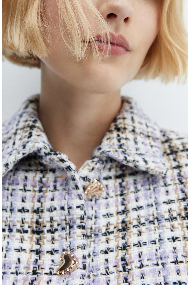 Plaid Tweed Crop Bomber Jacket, Alternate, color, LIGHT/ PASTEL PURPLE